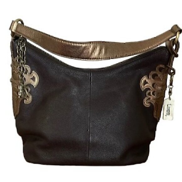 Luce Beverly Hills Bag Lady Brown Leather Shoulder Bag Purse - Picture 1 of 12